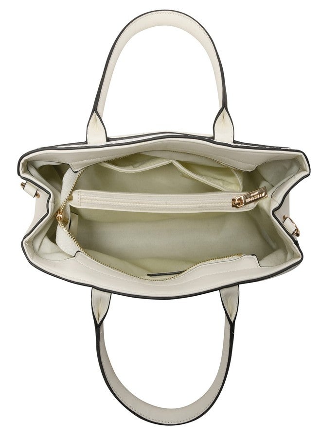 أكسيسورايز حقيبة يد نسائية من أكسسورايز لندن، مصنوعة من الجلد الصناعي بلون عاجي بنقشة جلد التمساح | حقيبة يد نسائية - Image 4